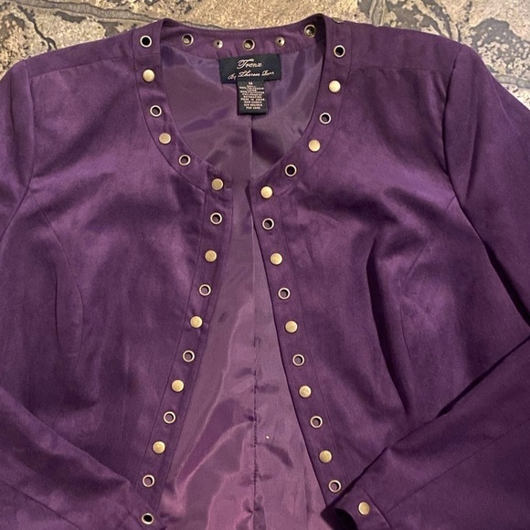 Trenz Purple Faux Suede Studded Open Front Jacket Size Medium - Picture 4 of 10